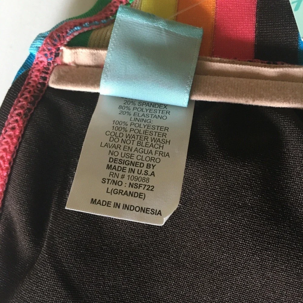 NEW Marina West Swimsuit Bikini Large Rainbow Cut Out Strapless Vacation Travel